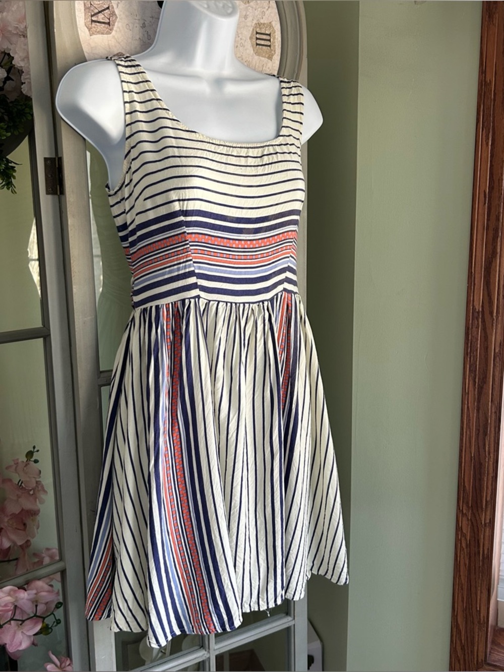AGN Striped Sleeveless Mini Dress Cotton Zip & Tie Red/White/Blue Size Small